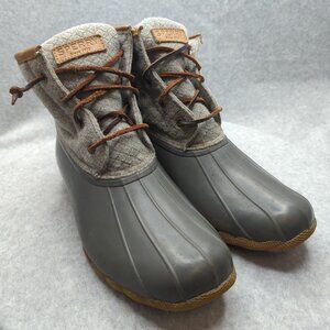 Sperry Top Sider Saltwater Gray Wool and Rubber Duck Boots Women Size 10